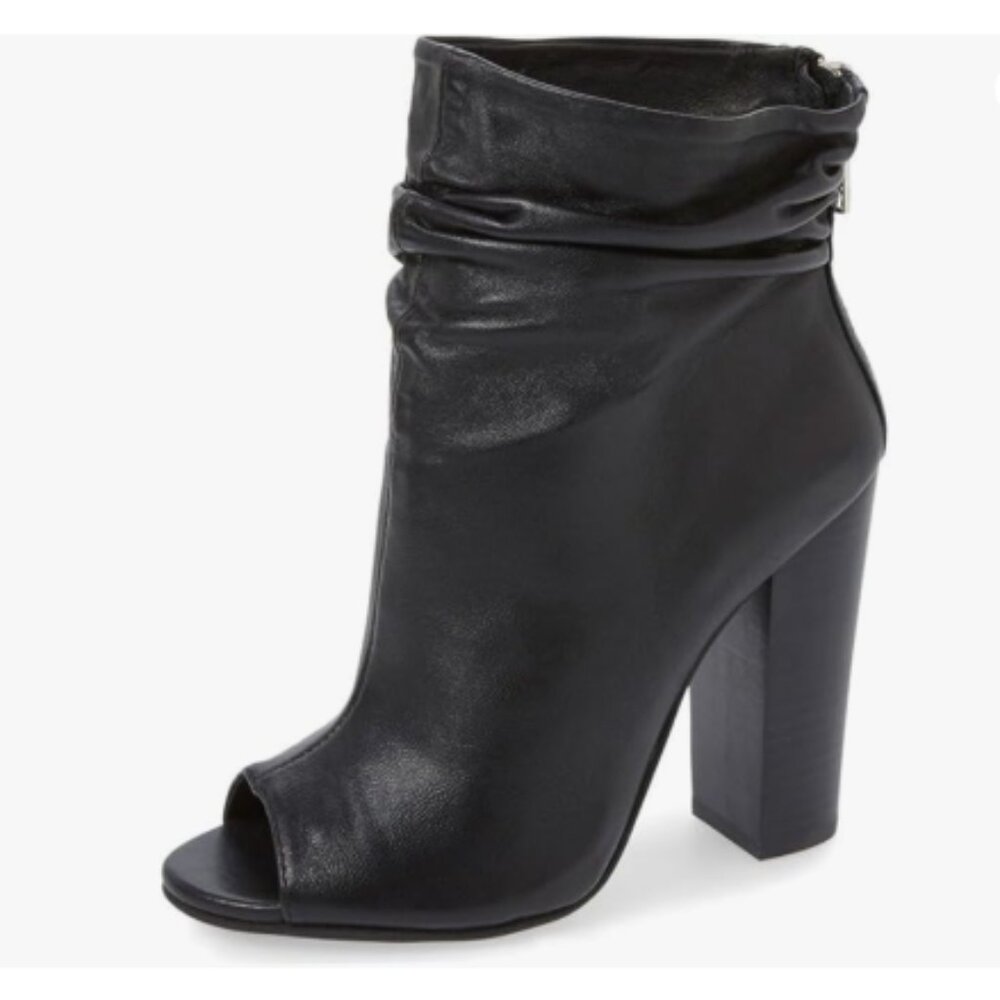 Black Stylish Peep Toe Slouch Ankle Boots Chunky Stacked Heels Party Prom Shoes